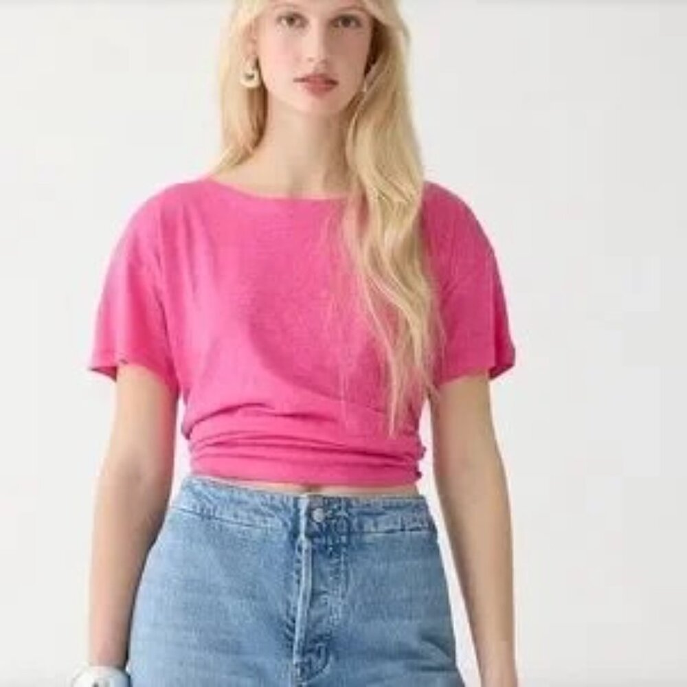 NWT- J.CREW RELAXED LINEN T-SHIRT NEON FLAMINGO